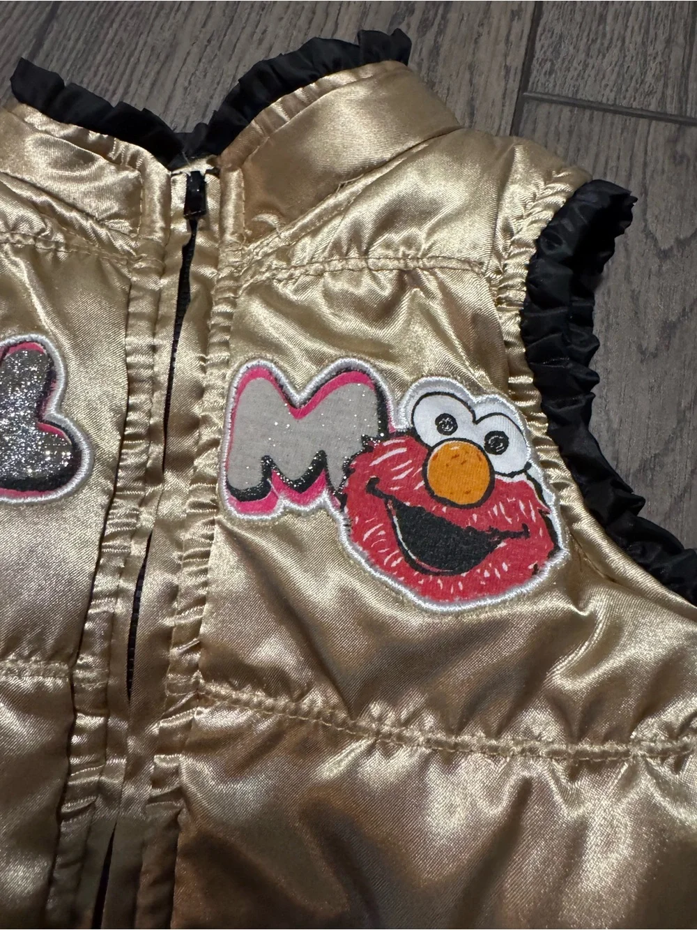 Vintage Elmo Gold Puffer Vest Girls size 18m Zip Up